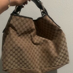 Gucci Brown GG Canvas Shoulder Bag with Black Trim